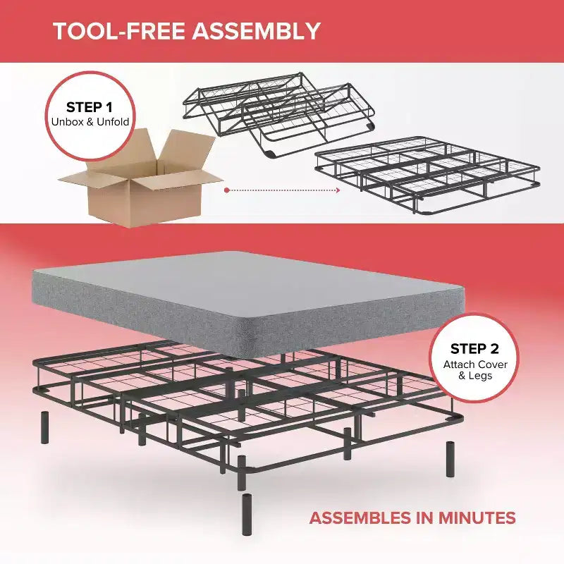 Hollywood Bed Frame Emerge Foldable Mattress Foundation with Attachable Legs Black
