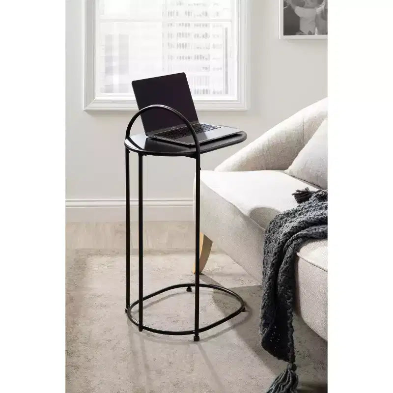 Kate and Laurel Caplan Capsule Wood C-Table, 20x13.75x32.75, Black