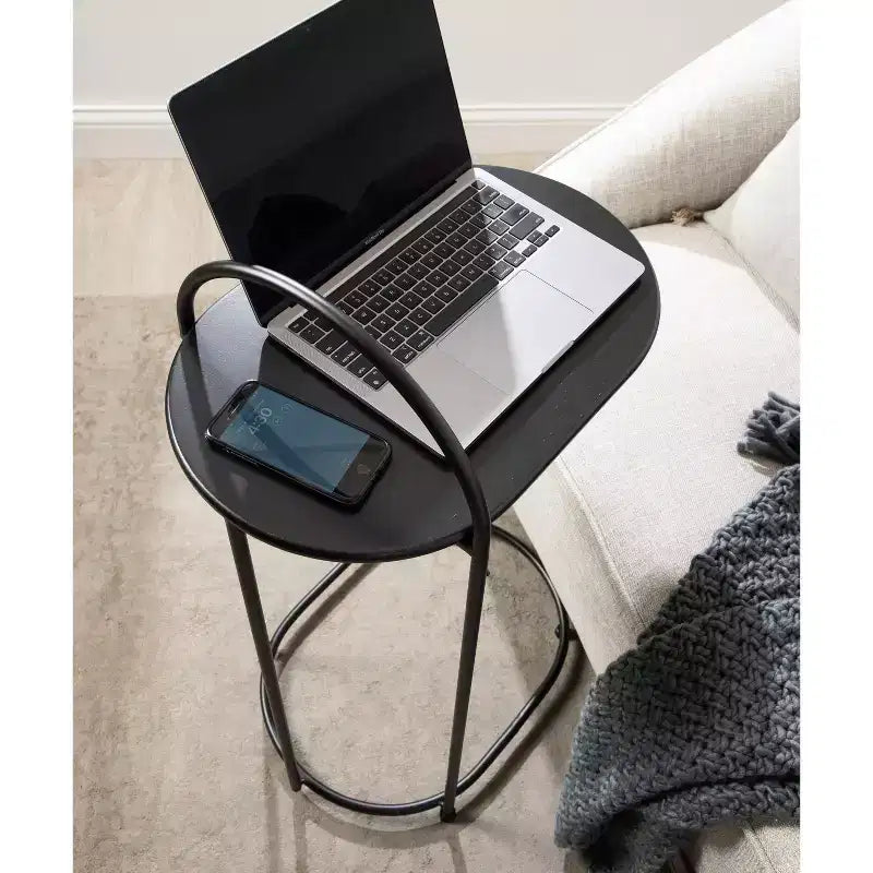 Kate and Laurel Caplan Capsule Wood C-Table, 20x13.75x32.75, Black