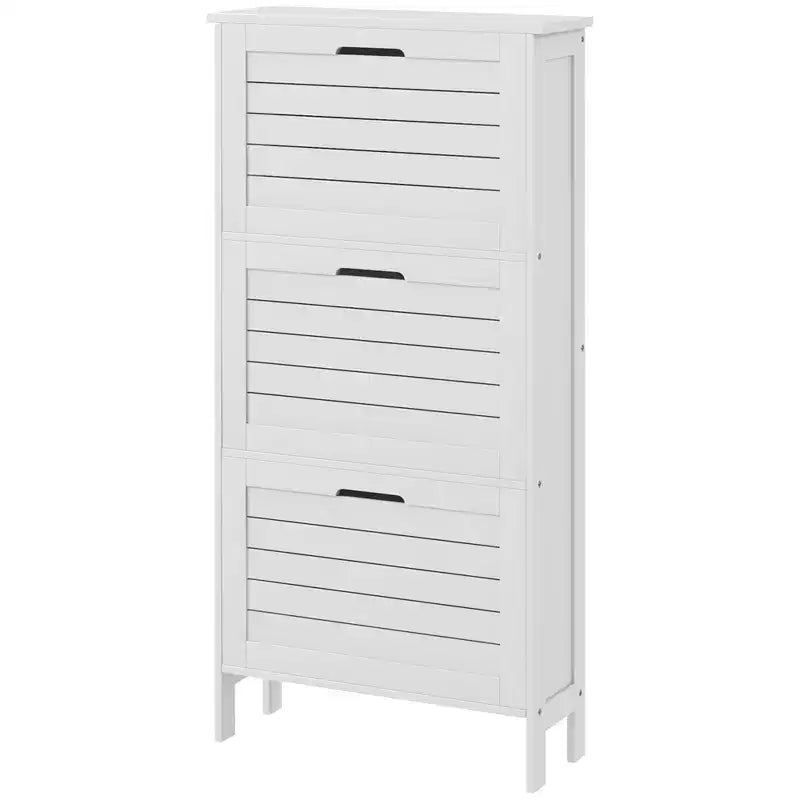 HOMCOM Narrow Shoe Storage Cabinet for Entryway with 3 Flip Drawers, Slim Shoe Rack Organizer with Louvered Doors for 6 Pairs of Shoes, White
