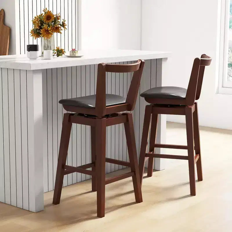 Costway Swivel Counter Height Bar Stool 26'' Upholstered PU Leather Hollow Backrest