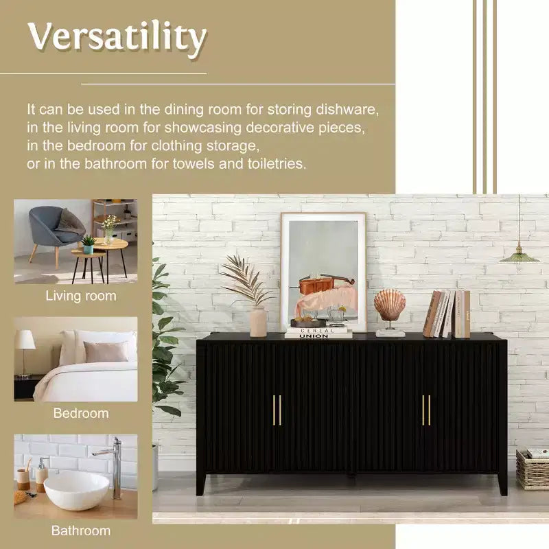 Characteristic Wooden Sideboard Storage Cabinet with Metal Handles for Hallway, Entrance, Living Room, Bedroom