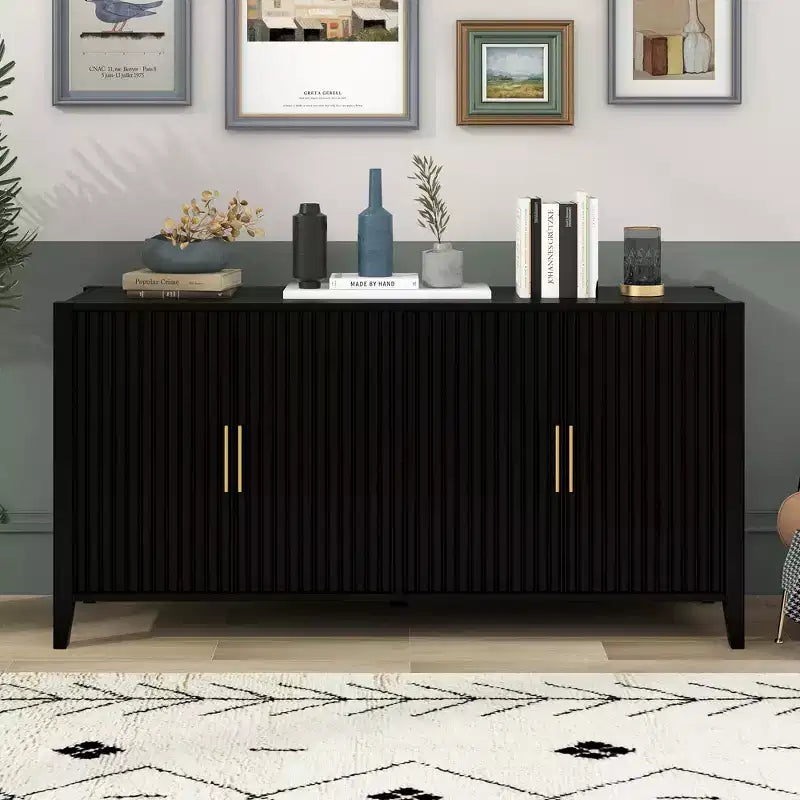 Characteristic Wooden Sideboard Storage Cabinet with Metal Handles for Hallway, Entrance, Living Room, Bedroom