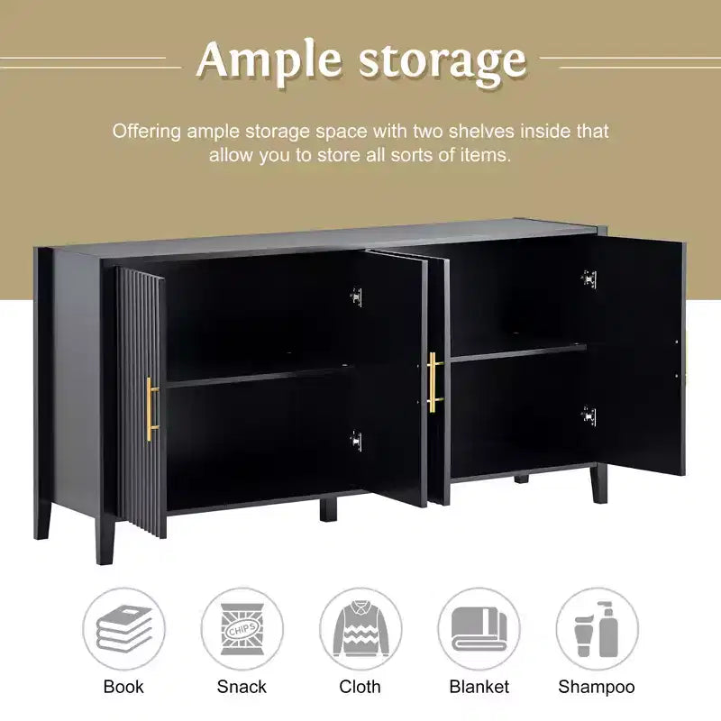 Characteristic Wooden Sideboard Storage Cabinet with Metal Handles for Hallway, Entrance, Living Room, Bedroom