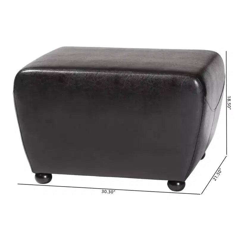 Full Leather Ottoman with Rounded Sides