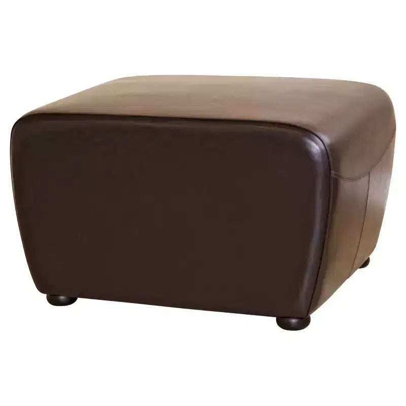 Full Leather Ottoman with Rounded Sides