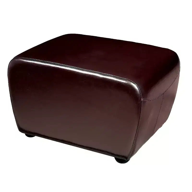 Full Leather Ottoman with Rounded Sides