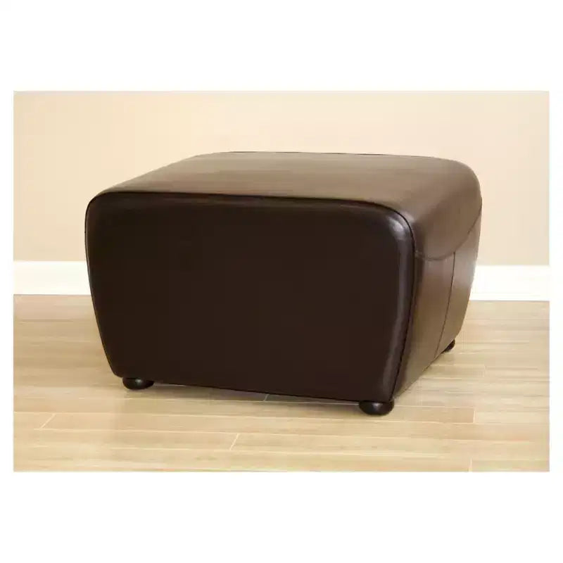 Full Leather Ottoman with Rounded Sides