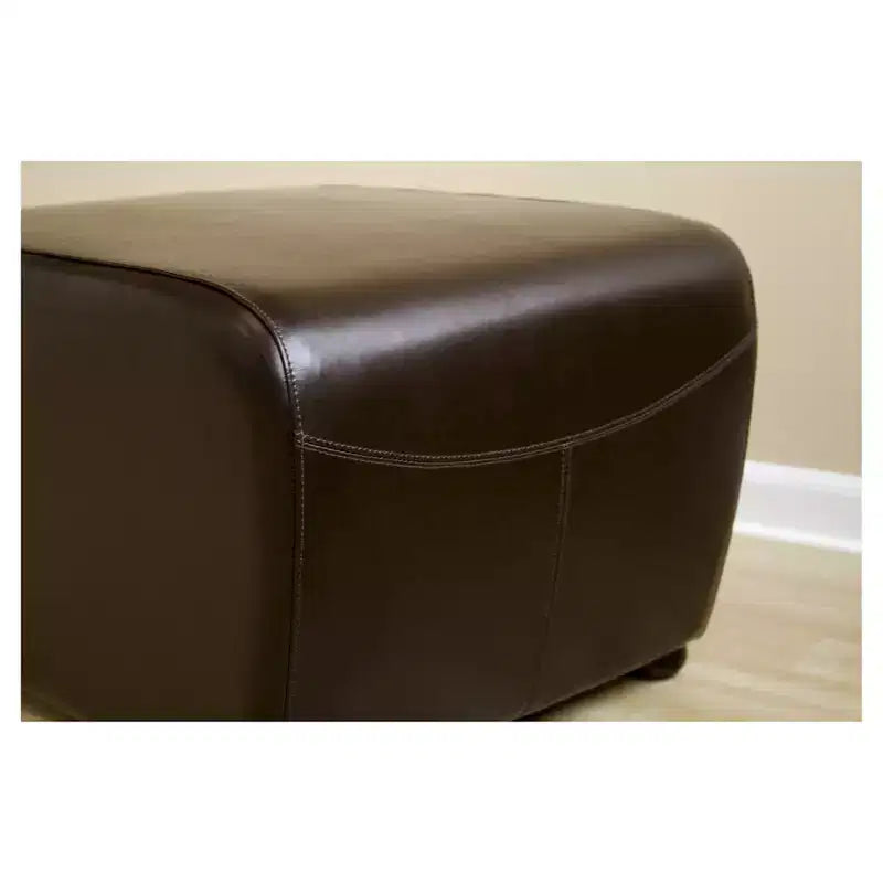 Full Leather Ottoman with Rounded Sides