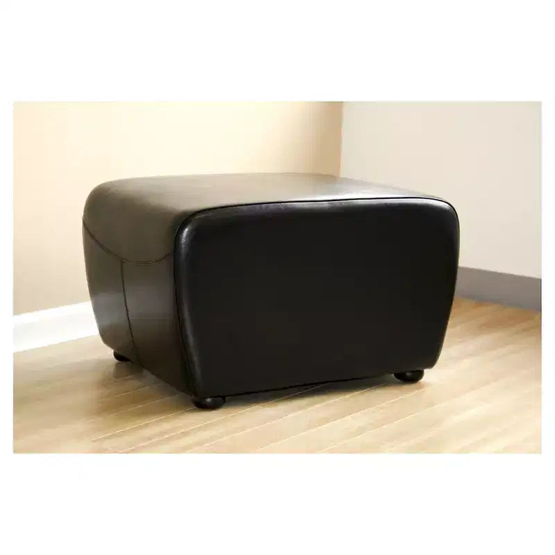 Full Leather Ottoman with Rounded Sides