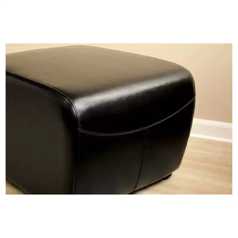 Full Leather Ottoman with Rounded Sides