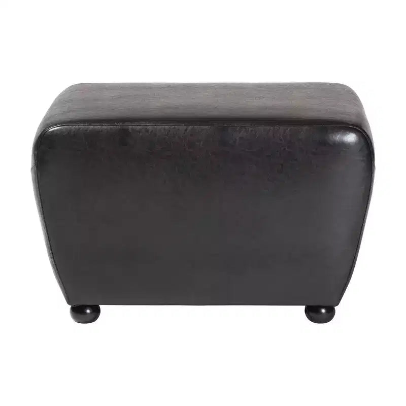 Full Leather Ottoman with Rounded Sides