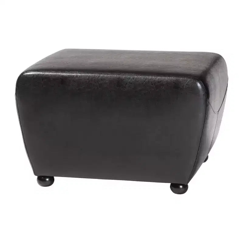 Full Leather Ottoman with Rounded Sides
