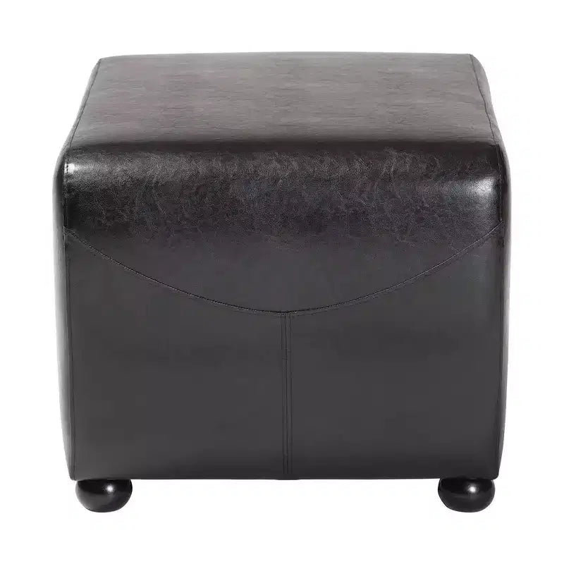 Full Leather Ottoman with Rounded Sides