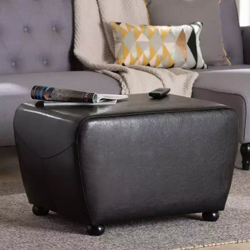Full Leather Ottoman with Rounded Sides