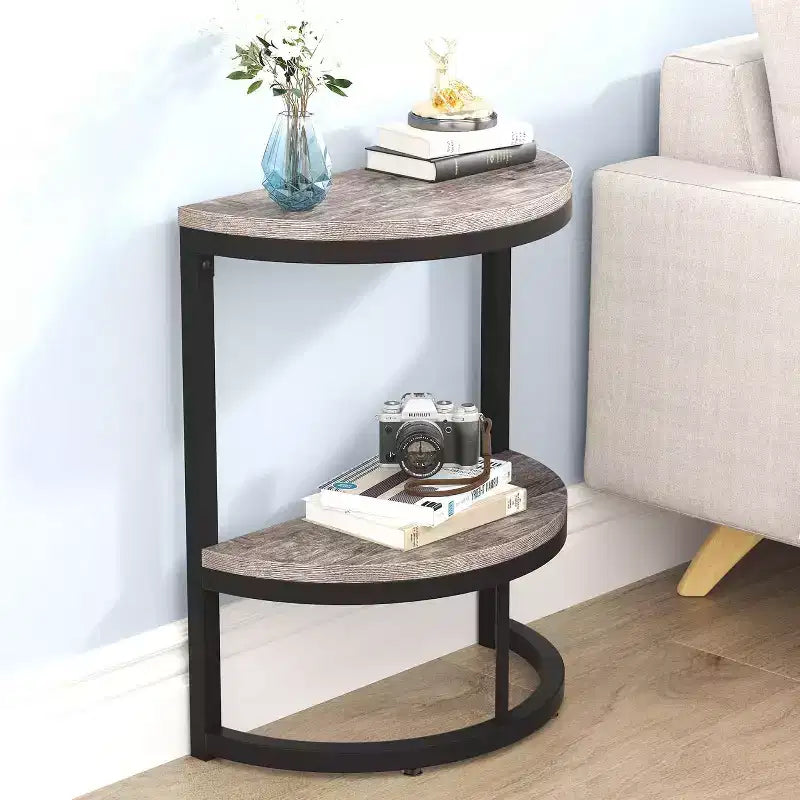 Lantine 2-Tier Semi Circle End Accent Table