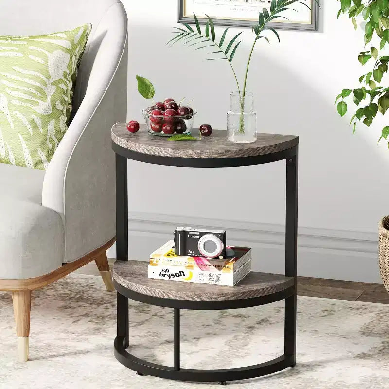 Lantine 2-Tier Semi Circle End Accent Table