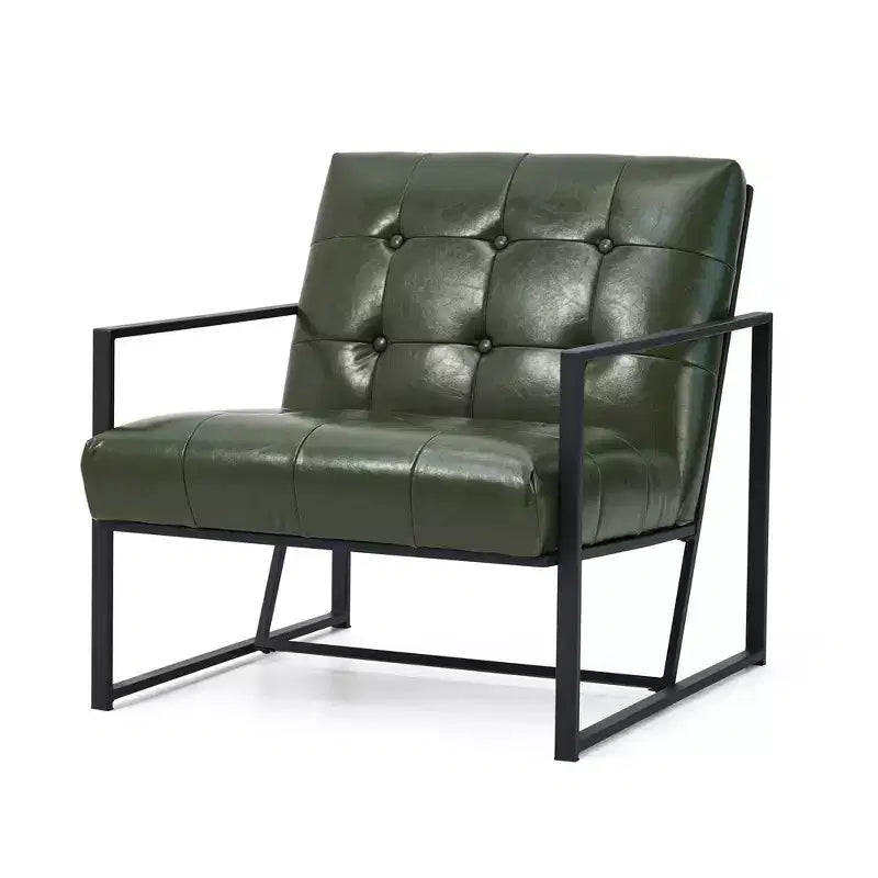 Mid-Century Modern Leatherette Button Tufted Arm Accent Chair