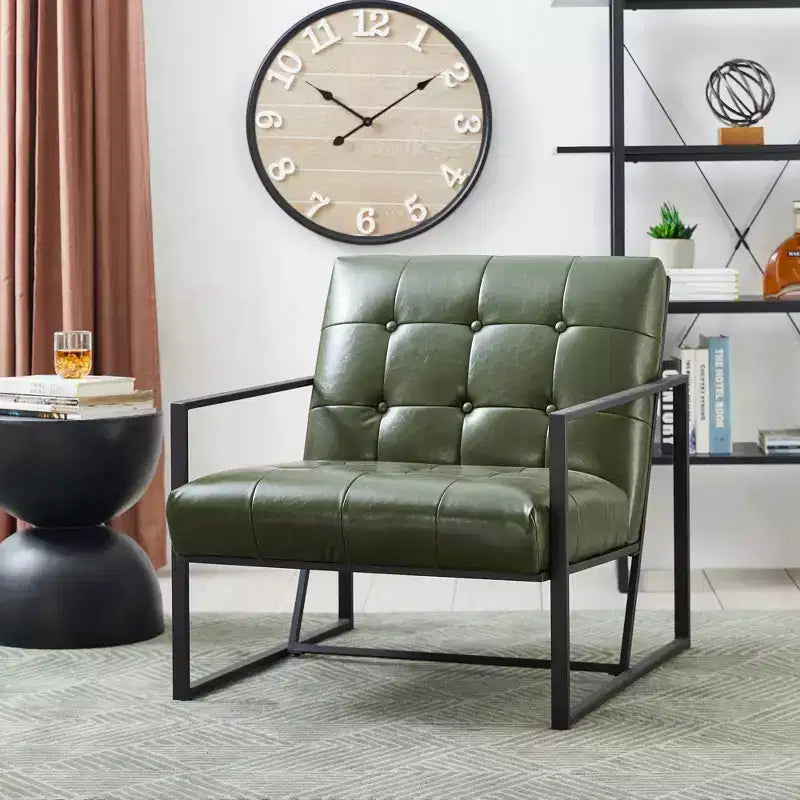 Mid-Century Modern Leatherette Button Tufted Arm Accent Chair