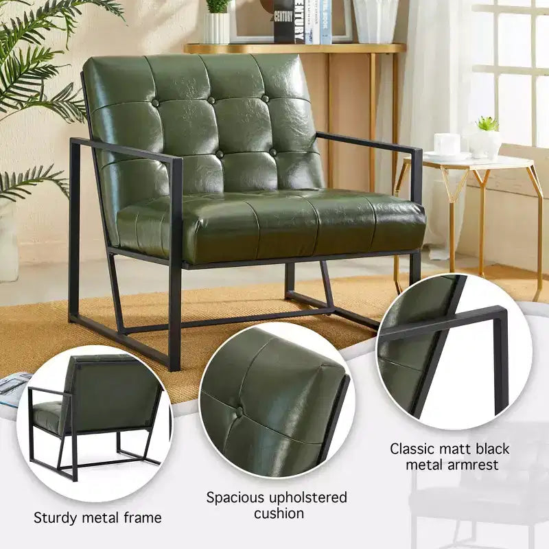 Mid-Century Modern Leatherette Button Tufted Arm Accent Chair