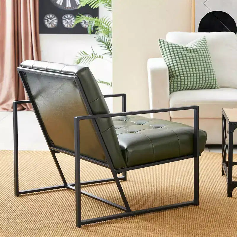 Mid-Century Modern Leatherette Button Tufted Arm Accent Chair