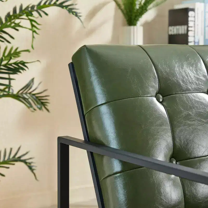 Mid-Century Modern Leatherette Button Tufted Arm Accent Chair