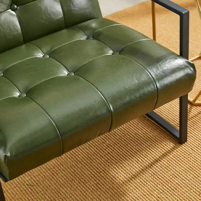 Mid-Century Modern Leatherette Button Tufted Arm Accent Chair