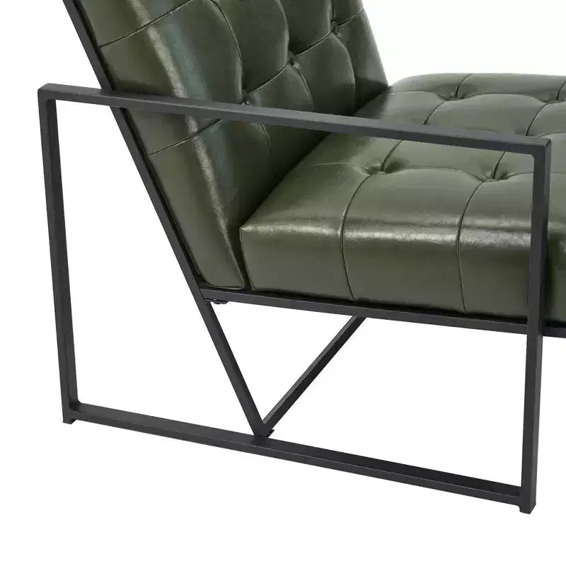 Mid-Century Modern Leatherette Button Tufted Arm Accent Chair