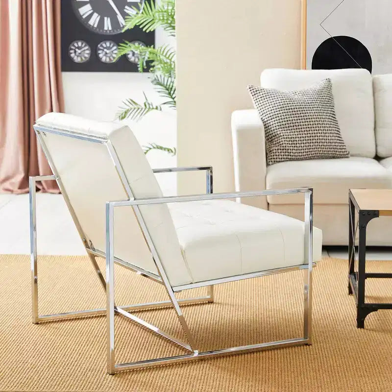 Mid-Century Modern Leatherette Button Tufted Arm Accent Chair