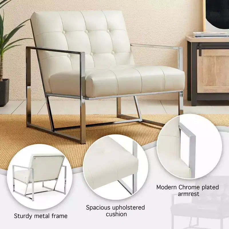 Mid-Century Modern Leatherette Button Tufted Arm Accent Chair