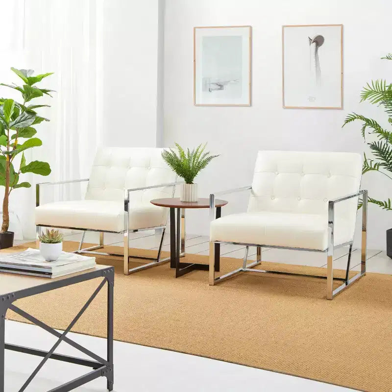 Mid-Century Modern Leatherette Button Tufted Arm Accent Chair