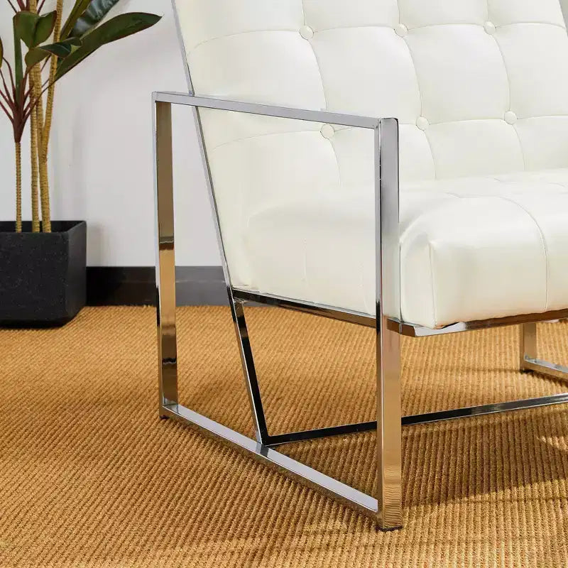Mid-Century Modern Leatherette Button Tufted Arm Accent Chair