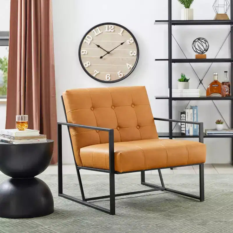 Mid-Century Modern Leatherette Button Tufted Arm Accent Chair