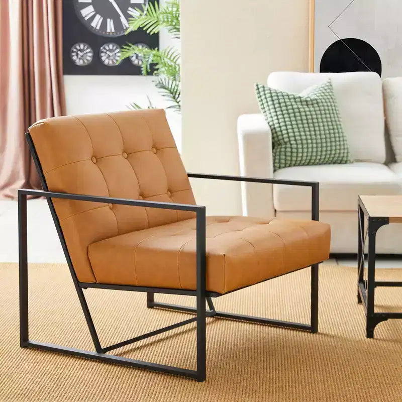 Mid-Century Modern Leatherette Button Tufted Arm Accent Chair
