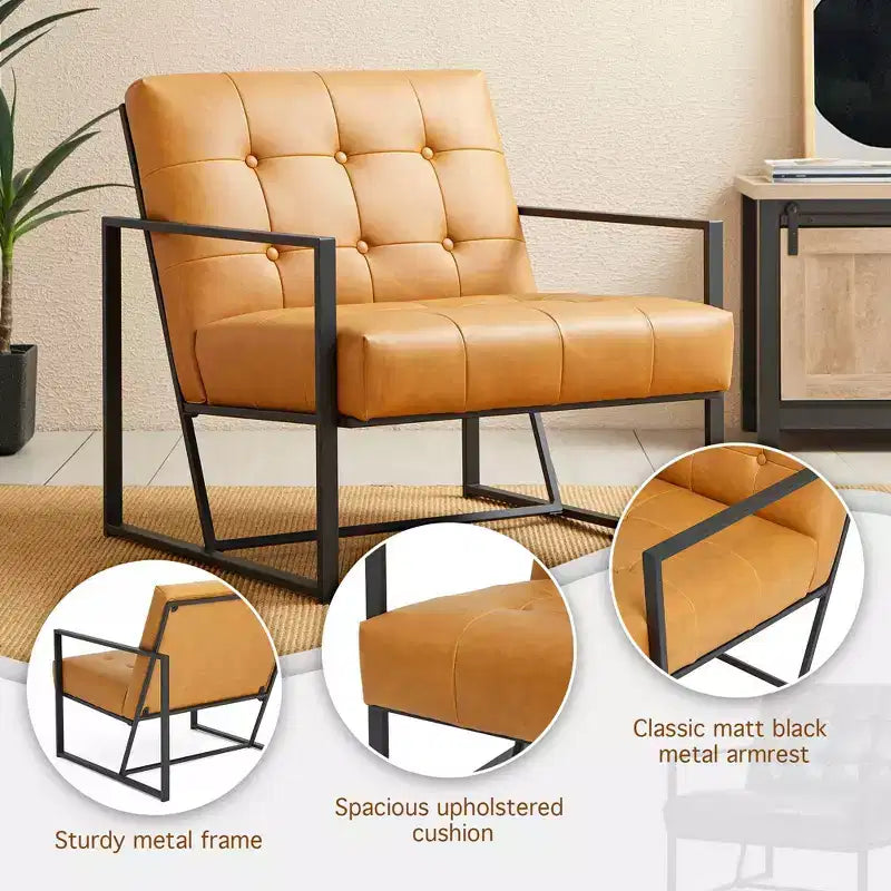 Mid-Century Modern Leatherette Button Tufted Arm Accent Chair