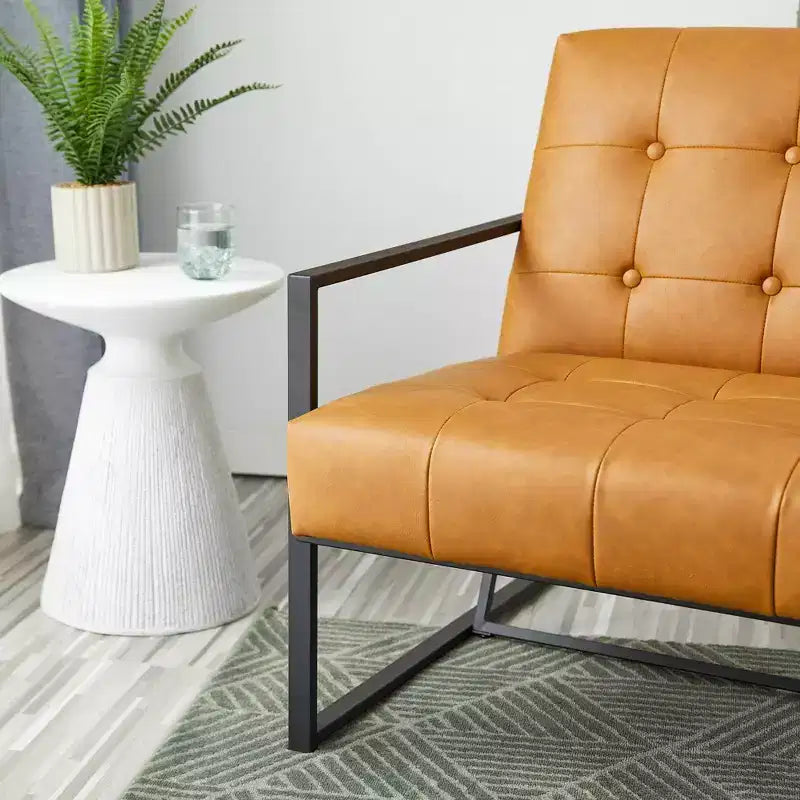 Mid-Century Modern Leatherette Button Tufted Arm Accent Chair