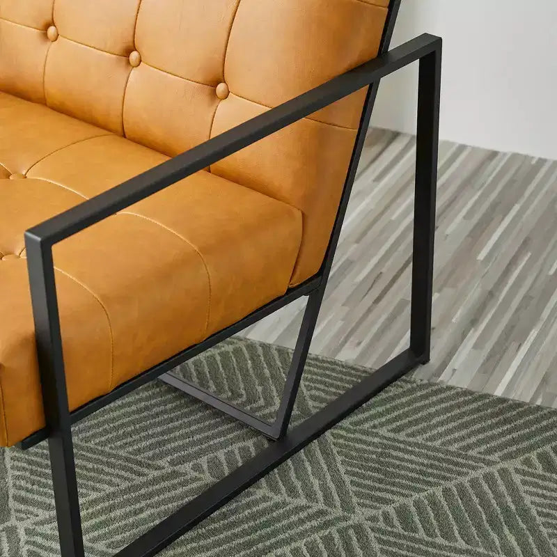 Mid-Century Modern Leatherette Button Tufted Arm Accent Chair