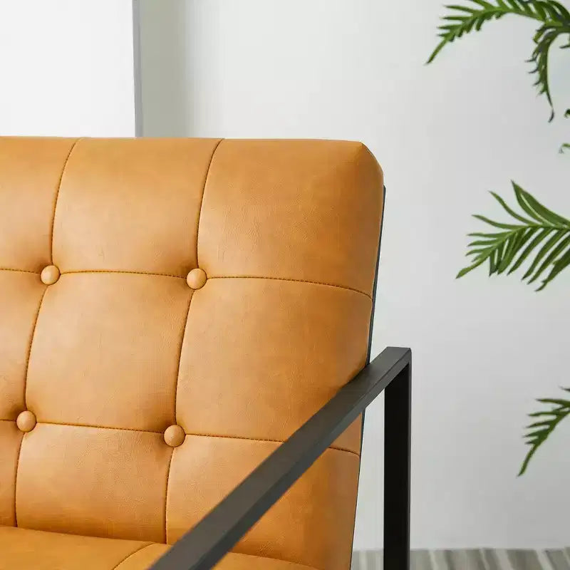 Mid-Century Modern Leatherette Button Tufted Arm Accent Chair