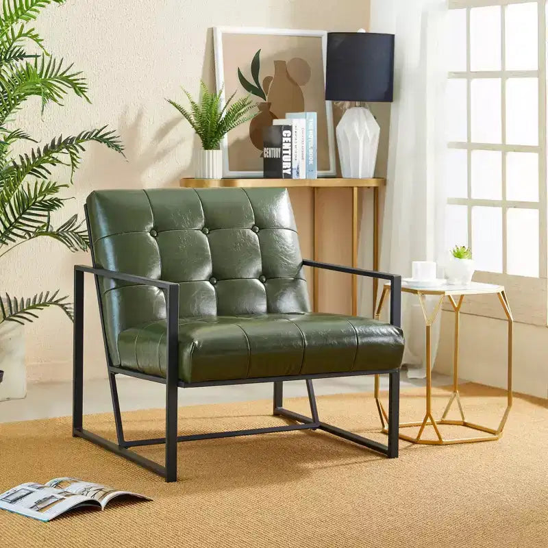 Mid-Century Modern Leatherette Button Tufted Arm Accent Chair