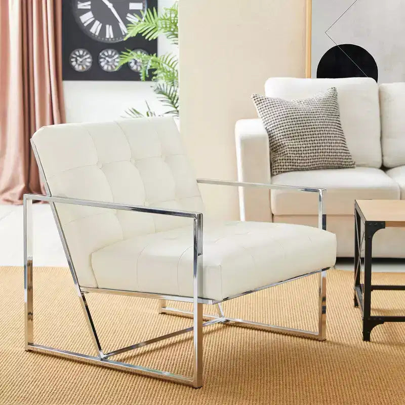 Mid-Century Modern Leatherette Button Tufted Arm Accent Chair