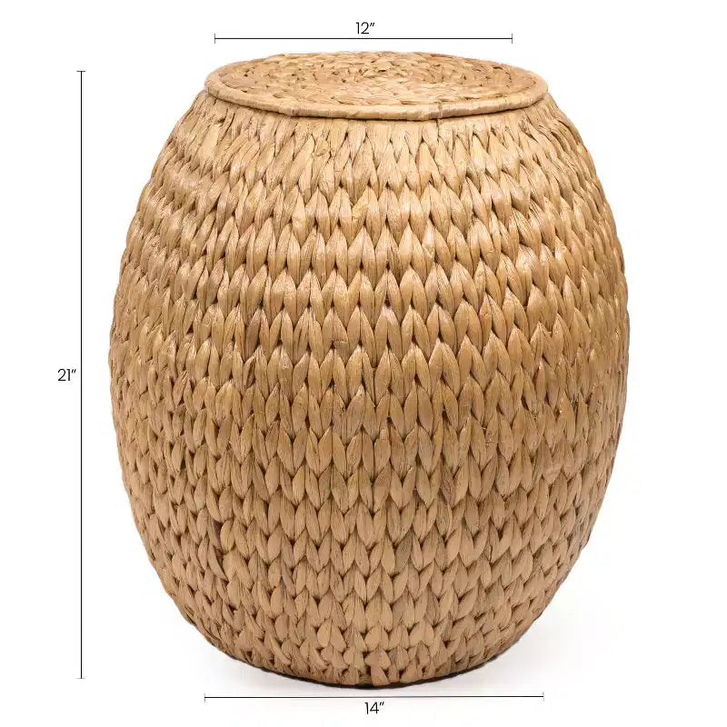 Colt 17" Coastal Bohemian Handwoven Hyacinth Storage Stool with Lid, Natural