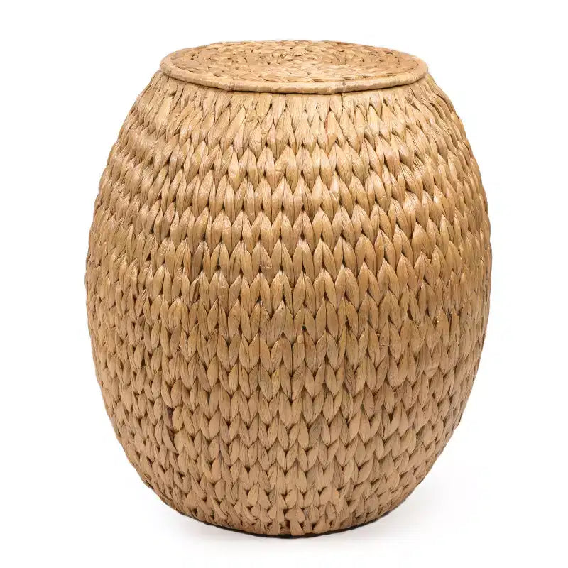 Colt 17" Coastal Bohemian Handwoven Hyacinth Storage Stool with Lid, Natural