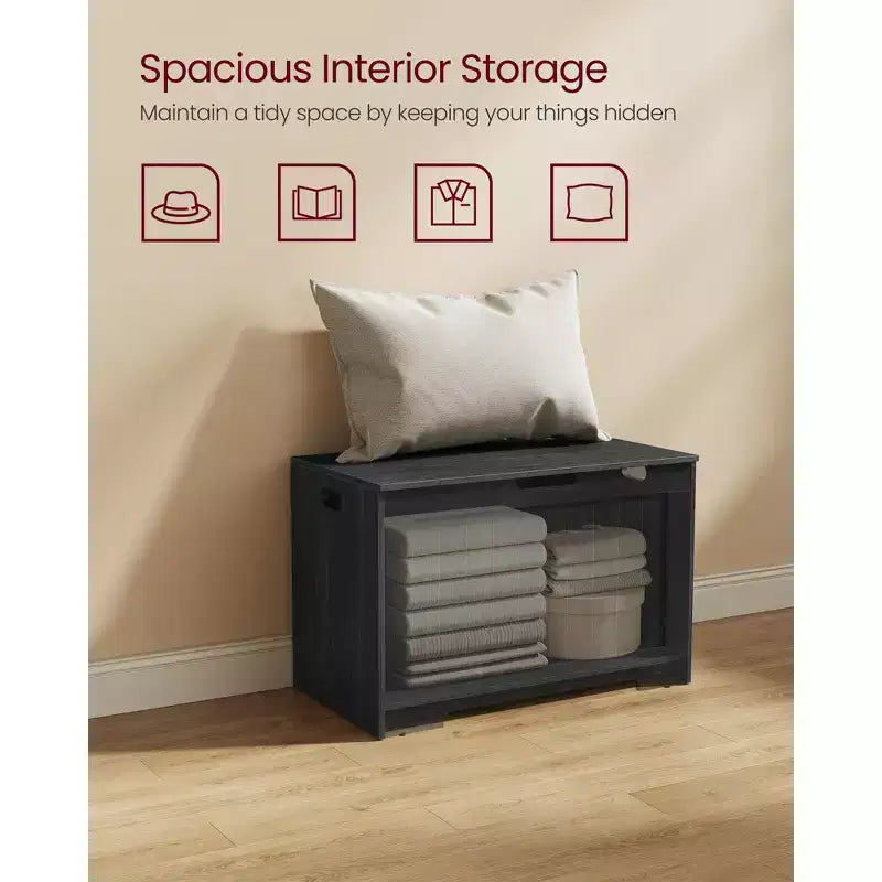 29.9 Inches Wide Farmhouse Style Storage Bench with 2 Safety Hinges, Entryway Shoe Bench for Home Organization