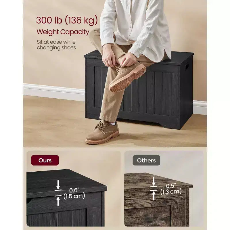 29.9 Inches Wide Farmhouse Style Storage Bench with 2 Safety Hinges, Entryway Shoe Bench for Home Organization