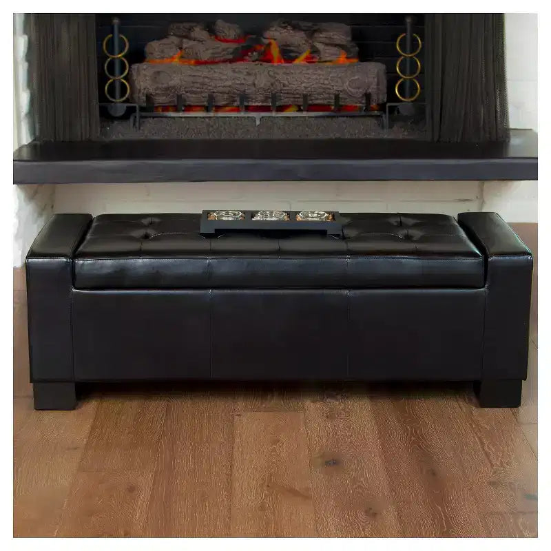 Guernsey Leather Storage Ottoman Bench