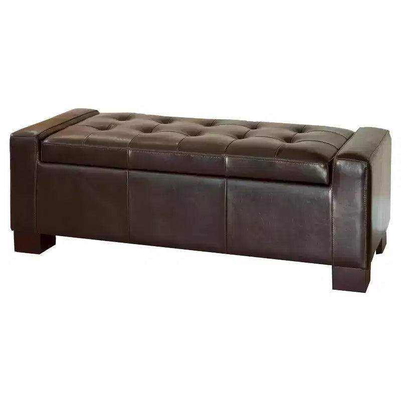 Guernsey Leather Storage Ottoman Bench