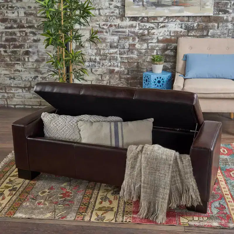 Guernsey Leather Storage Ottoman Bench