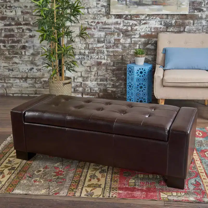Guernsey Leather Storage Ottoman Bench