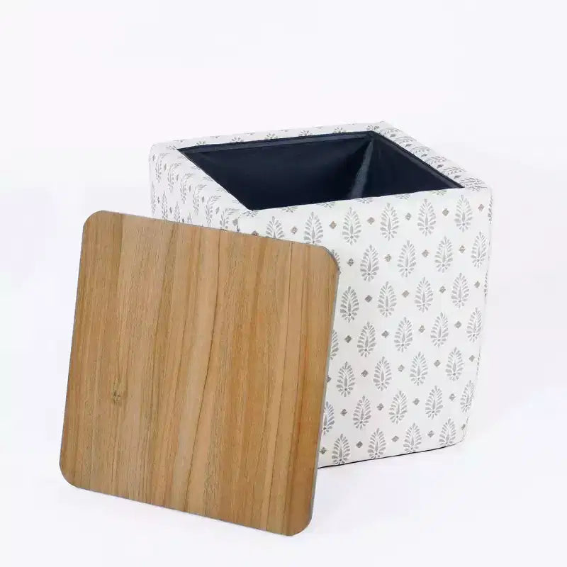 Storage Ottoman with Wood Top