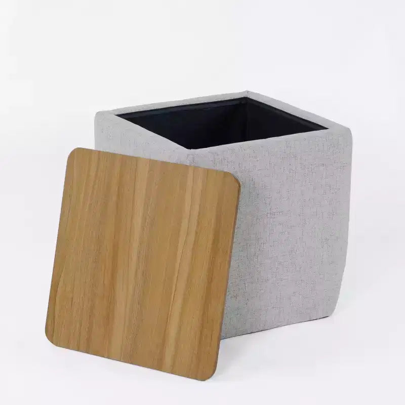 Storage Ottoman with Wood Top